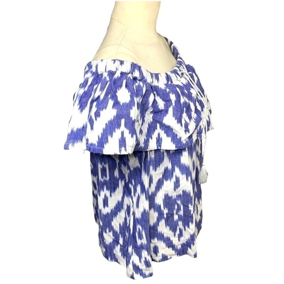 MADEWELL White Blue Southwestern Off Shoulder Top Coastal Pullover Blouse Sz M - Picture 2 of 11